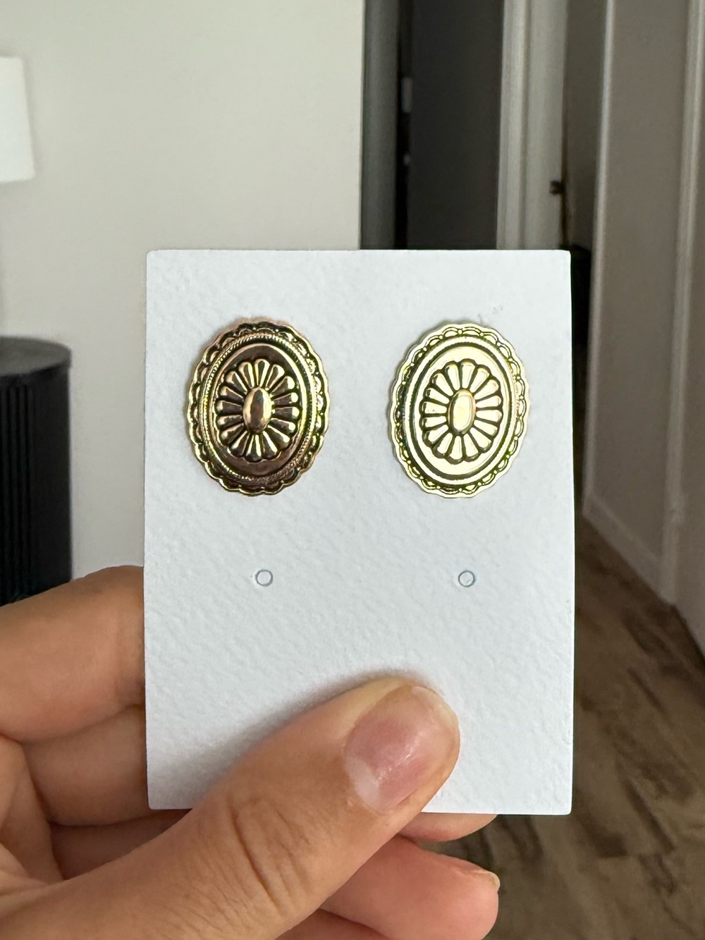 Gold Floral Oval Stud Earrings - Home Accents